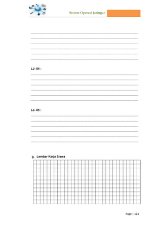 Sistem Operasi Jaringan
Page | 123
.................................................................................................................................
.................................................................................................................................
.................................................................................................................................
.................................................................................................................................
.................................................................................................................................
.................................................................................................................................
LJ- 04 :
.................................................................................................................................
.................................................................................................................................
.................................................................................................................................
.................................................................................................................................
.................................................................................................................................
.................................................................................................................................
LJ- 05 :
.................................................................................................................................
.................................................................................................................................
.................................................................................................................................
.................................................................................................................................
.................................................................................................................................
.................................................................................................................................
Lembar Kerja Siswa
 