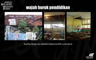 wajah buruk pendidikan
Kualitas Bangunan Sekolah Indonesia 60% rusak berat
 