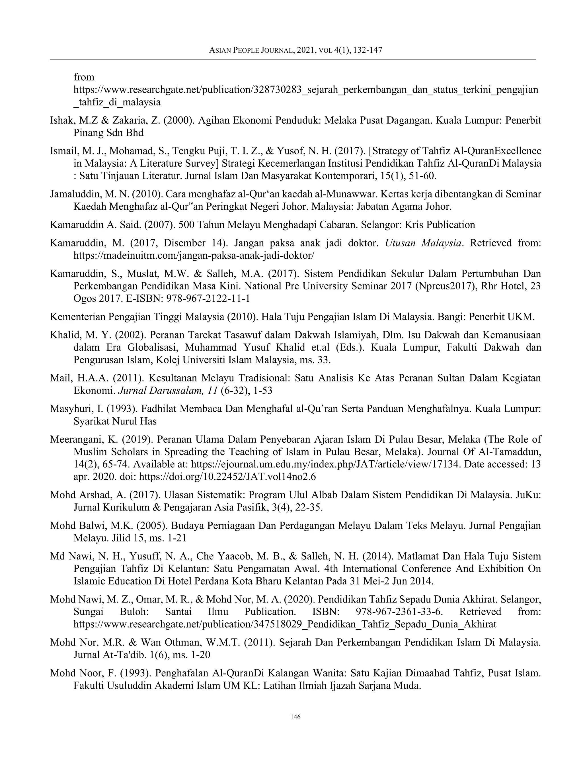 Sistem pendidikan tahfiz di malaysia, pilihan ibu bapa dan warisan ...