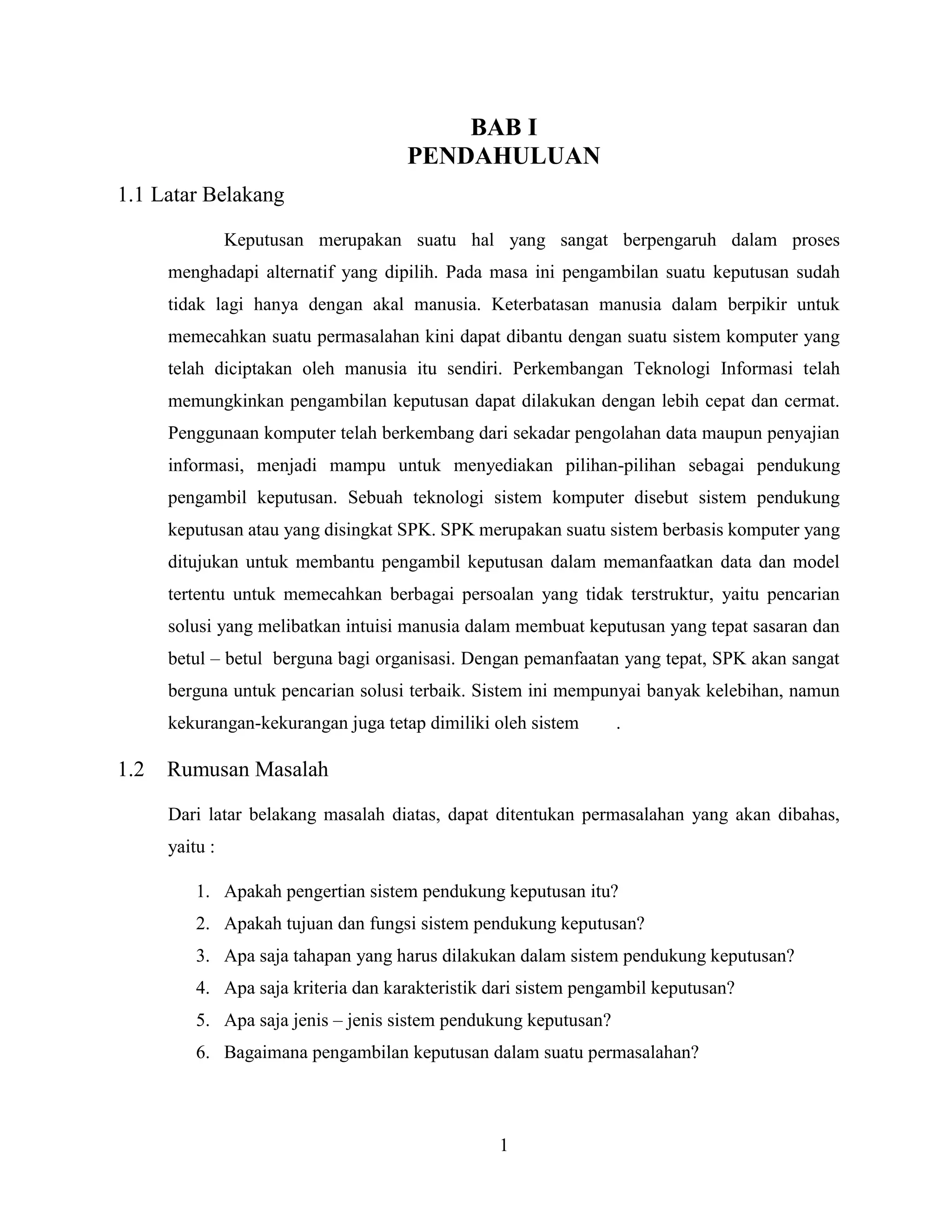 Proses Spk Sistem Pendukung Keputusan (SPK) | PDF