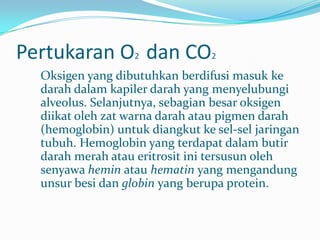 Volume UdaraPernapasan   Volume UdaraPernapasantergantungpadabesarkecilnyaparu – paru, kekuatanbernapas, dancarabernapas. Dalamkeadaan normal, volume udaraparu-parumanusiamencapai 4500 cc. Udarainidikenalsebagaikapasitas total udarapernapasanmanusia.Udaracadanganinspirasi 1500 cc.Udarapernapasanbiasa 500 cc.Udaracadanganekspirasi 1500 cc.Udarasisa (residu) 1000 cc.