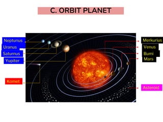 C. ORBIT PLANET
Merkurius
Venus
Bumi
Mars
Asteroid
Yupiter
Saturnus
Neptunus
SSs
Uranus
Komet
 