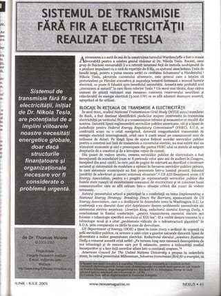 Sistemul de transmisie a electricitatii fara fir realizata de Nikola Tesla