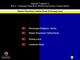 Sejarah Tingkatan 2 Bab 2 – Kekayaan Hasil Bumi Mendorong Campur Tangan British Sistem Pewarisan Takhta Perak & Perang Larut Puan Asmah Othman SMK. Telok Datok tamat Sistem Pewarisan Takhta Perak Perang Larut Lembaran Kerja Rancangan Pelajaran  Harian 