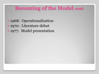 Becoming of the Model cont1968:  Operationalization1970:  Literature debut1977:  Model presentation