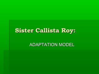 Sister Callista Roy:

    ADAPTATION MODEL
 
