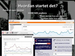 Hvordan startet det? Fokus på egen identitet GODE SØK på Utsira  … .Hvem skriver hva om Utsira?  … .Hvem leser hva om Utsira?  