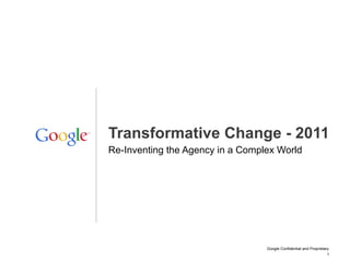 Re-Inventing the Agency in a Complex World Transformative Change - 2011 
