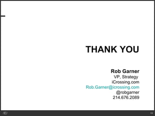 THANK YOU Rob Garner VP, Strategy  iCrossing.com [email_address] @robgarner 214.676.2089 
