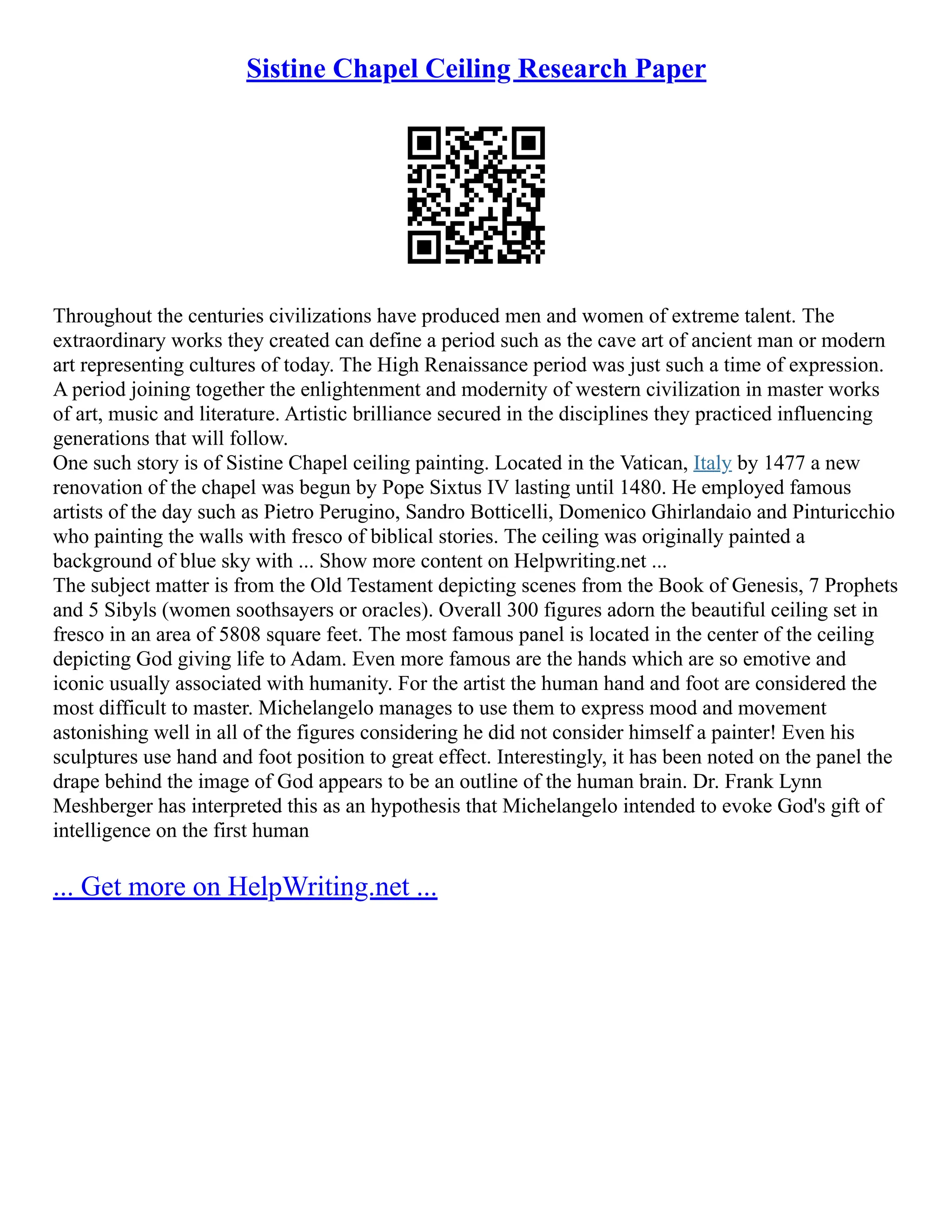 Sistine Chapel Ceiling Research Paper PDF