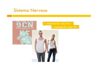 Sistema Nervoso
Actividade 02 – pág. 118
Actividade 03 – pág. 120