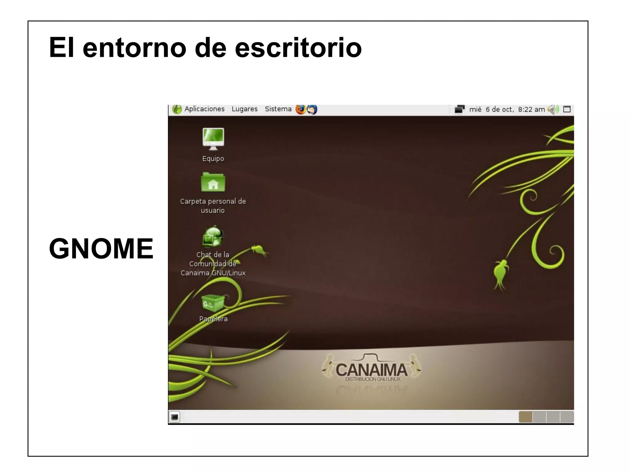 El entorno de escritorio
GNOME
 