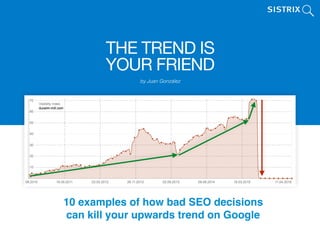 10 examples of how bad SEO decisions
can kill your upwards trend on Google
THE TREND IS 
YOUR FRIEND
by Juan González
 