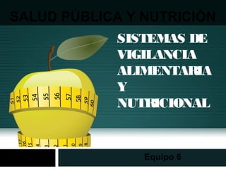 SISTEMAS DE
VIGILANCIA
ALIMENTARIA
Y
NUTRICIONAL
Equipo 6
SALUD PÚBLICA Y NUTRICIÓN
 