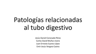 Patologías relacionadas
al tubo digestivo
Jesús Daniel Coronado Pérez
Carlos David Muñoz vivero
Juan Ernesto Suarez López
Emir Jesús Vergara Castro
 