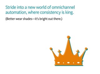 Stride into a new world of omnichannel
automation, where consistency is king.
(Better wear shades—it’s bright out there.)
 
