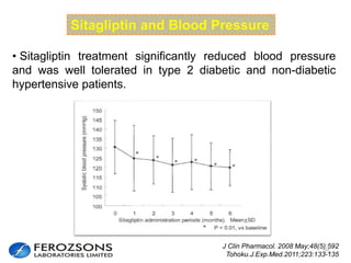 25
Sitagliptin and Blood Pressure
J Clin Pharmacol. 2008 May;48(5):592
Tohoku.J.Exp.Med.2011;223:133-135
• Sitagliptin treatment significantly reduced blood pressure
and was well tolerated in type 2 diabetic and non-diabetic
hypertensive patients.
 