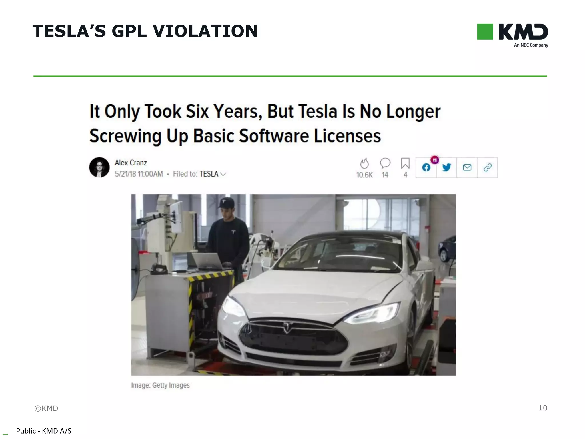 ©KMD
_ Public - KMD A/S
INTERNTINTERNT
TESLA’S GPL VIOLATION
10
 