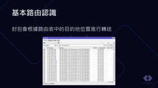 基本路由認識
封包會根據路由表中的目的地位置進行轉送
 