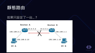 靜態路由
如果只設定了一台...？
 