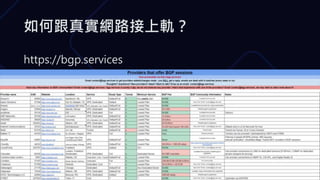 如何跟真實網路接上軌？
https://bgp.services
 