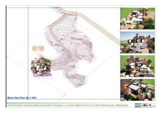 GSPublisherVersion 0.20.100.100
PROPOSED 4 BEDROOMED BOULDER HOUSE c/o TSHAYUMOYA LOT 931/188 PINEVALLEY, MBABANE DESIGN
155,900
143,490
149,710
151,795
0,400
±0,000
±0,000
±0,000
±0,000
931/188931/188
1174.50m
1174.50m
1175.50m
1175.50m
1176.50m
1176.50m
1177.50m
1177.50m
1178.50m
1178.50m
1179.50m
1179.50m
1180.50m
1180.50m
1181.50m
1181.50m
1145.50m
1145.50m
1146.50m
1146.50m
1147.50m
1147.50m
1148.50m
1148.50m
1149.50m
1149.50m
1150.50m
1150.50m
1151.50m
1151.50m
1152.50m
1152.50m
1153.50m
1153.50m
1154.50m
1154.50m
1155.50m
1155.50m
1157.50m
1157.50m
1158.50m
1158.50m
1159.50m
1159.50m
1160.50m
1160.50m
1170.50m
1135.50m
1135.50m
1156.50m
1156.50m
1137.50m
1137.50m
1138.50m
1138.50m
1136.50m
1136.50m
1185.50m
1185.50m
1186.50m
1186.50m
1187.50m
1187.50m
1161.50m
1161.50m
1162.50m
1162.50m
1163.50m
1163.50m
1149.50m
1149.50m
1169.50m
1170.50m
1135.50m
1135.50m
1140.50m
1140.50m
1139.50m
1139.50m
1189.50m
1189.50m
1190.50m
1190.50m
1191.50m
1191.50m
1192.50m
1192.50m
1193.50m
1193.50m1194.50m 1194.50m
1195.50m
1195.50m
1196.50m
1196.50m
1197.50m
1197.50m
1141.50m
1141.50m
1142.50m
1142.50m
1143.50m
1143.50m
1144.50m
1144.50m
1183.50m
1183.50m
1184.50m
1184.50m
1182.50m
1182.50m
1188.50m
1188.50m
1164.50m
1164.50m
1165.50m
1165.50m
1166.50m
1166.50m
1167.50m
1167.50m
1168.50m
1168.50m
1173.50m
1170.50m
1170.50m
1171.50m
1171.50m
1172.50m
1169.50m
1169.50m
1176.50m
1175.50m
1171.50m
1174.50m
1175m
1175m
1176m
1176m
1177m
1177m
1178m
1178m
1179m
1179m
1180m
1180m
1181m
1181m
1182m 1182m
1145m 1145m
1146m
1146m
1147m
1147m
1148m
1148m
1149m
1149m
1150m
1150m
1151m
1151m
1152m
1152m
1153m
1153m
1154m
1154m
1155m
1155m
1156m
1156m
1158m
1158m
1159m
1159m
1160m
1160m
1161m
1161m
1171m
1157m
1157m
1137m
1137m
1138m
1138m
1136m
1136m 1185m
1185m
1186m
1186m
1187m
1187m
1188m
1188m
1162m
1162m
1163m
1163m
1149m
1149m
1169m
1170m
1140m
1140m
1141m
1141m 1139m
1139m
1189m
1189m
1190m
1190m
1191m
1191m
1192m
1192m
1193m
1193m
1194m
1194m
1195m
1195m
1196m
1196m
1197m
1197m
1142m
1142m
1143m
1143m
1144m
1144m
1184m
1184m
1183m
1183m
1164m
1164m
1165m
1165m
1166m
1166m
1167m
1167m
1168m
1168m
1173m
1174m
1174m
1170m
1170m
1171m
1171m
1172m
1169m
1169m
1175m
1176m
1187m
1188m
1189m
1189m
1190m
1174m
1189m
1190m
1191m 1192m
1192m 1193m 1194m
1169.50m
1169.50m
1170.50m
1170.50m
1168.50m
1170.50m
1171.50m
1169.50m
1180.50m
1179.50m
1179.50m
1175.50m
1181.50m
1168.50m 1168.50m
1174.50m
1174.50m
1170m
1170m
1171m
1171m
1174m
1170m
1171m
1169m
1181m 1177m
1175m
1175m
1176m
1181m
1182m
1182m
1183m
1184m
1186m
1188m
1169m
1169m
1174m
1190m
1191m
1193m
Aerofresco
15m2
Sun Bed
(optional beach sand)
Parking
Driveway
6,040
0,400
1,400 6,060
0,400
Swimming Pool (Concept only)
to Mbabane
Main Site Plan @ 1:500
 