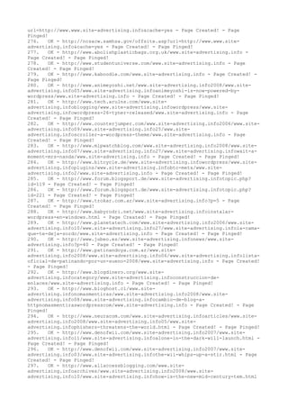 url=http://www.www.site-advertising.info&cache=yes - Page Created! - Page
Pinged!
276. OK - http://ncsacw.samhsa.gov/offsite.asp?url=http://www.www.site-
advertising.info&cache=yes - Page Created! - Page Pinged!
277. OK - http://www.abolishplasticbags.org.uk/www.site-advertising.info -
Page Created! - Page Pinged!
278. OK - http://www.studentuniverse.com/www.site-advertising.info - Page
Created! - Page Pinged!
279. OK - http://www.kaboodle.com/www.site-advertising.info - Page Created! -
Page Pinged!
280. OK - http://www.animeyoshi.net/www.site-advertising.info2008/www.site-
advertising.info05/www.site-advertising.infoanimeyoshi-is-now-powered-by-
wordpress/www.site-advertising.info - Page Created! - Page Pinged!
281. OK - http://www.tech.arulns.com/www.site-
advertising.infoblogging/www.site-advertising.infowordpress/www.site-
advertising.infowordpress-26-tyner-released/www.site-advertising.info - Page
Created! - Page Pinged!
282. OK - http://www.counterjumper.com/www.site-advertising.info2006/www.site-
advertising.info09/www.site-advertising.info25/www.site-
advertising.infoscroller-a-wordpress-theme/www.site-advertising.info - Page
Created! - Page Pinged!
283. OK - http://www.mlpwatchblog.com/www.site-advertising.info2008/www.site-
advertising.info07/www.site-advertising.info27/www.site-advertising.infowait-a-
moment-mrs-nanda/www.site-advertising.info - Page Created! - Page Pinged!
284. OK - http://www.bitcycle.de/www.site-advertising.infowordpress/www.site-
advertising.infoplugins/www.site-advertising.infobtc-meta/www.site-
advertising.info2/www.site-advertising.info - Page Created! - Page Pinged!
285. OK - http://www.forum.blogsport.de/www.site-advertising.infotopic.php?
id=119 - Page Created! - Page Pinged!
286. OK - http://www.forum.blogsport.de/www.site-advertising.infotopic.php?
id=221 - Page Created! - Page Pinged!
287. OK - http://www.trokar.com.ar/www.site-advertising.info?p=5 - Page
Created! - Page Pinged!
288. OK - http://www.babyrodri.net/www.site-advertising.infoinstalar-
wordpress-en-windows.html - Page Created! - Page Pinged!
289. OK - http://www.planetatech.com/www.site-advertising.info2006/www.site-
advertising.info10/www.site-advertising.info27/www.site-advertising.infola-cama-
que-te-deja-sordo/www.site-advertising.info - Page Created! - Page Pinged!
290. OK - http://www.jubeo.es/www.site-advertising.infonews/www.site-
advertising.info?p=40 - Page Created! - Page Pinged!
291. OK - http://www.patinandoya.com.ar/www.site-
advertising.info2008/www.site-advertising.info06/www.site-advertising.infolista-
oficial-de-patinando-por-un-sueno-2008/www.site-advertising.info - Page Created!
- Page Pinged!
292. OK - http://www.blogdinero.org/www.site-
advertising.infocategory/www.site-advertising.infoconstruccion-de-
enlaces/www.site-advertising.info - Page Created! - Page Pinged!
293. OK - http://www.bloghost.cl/www.site-
advertising.infonomasmentiras/www.site-advertising.info2008/www.site-
advertising.info08/www.site-advertising.infocambio-de-blog-a-
httpnomasmentiraswordpresscom/www.site-advertising.info - Page Created! - Page
Pinged!
294. OK - http://www.neuracom.com/www.site-advertising.infoarticles/www.site-
advertising.info2008/www.site-advertising.info05/www.site-
advertising.infophishers-threatens-the-world.html - Page Created! - Page Pinged!
295. OK - http://www.denofwii.com/www.site-advertising.info2007/www.site-
advertising.info11/www.site-advertising.infoalone-in-the-dark-will-launch.html -
Page Created! - Page Pinged!
296. OK - http://www.denofwii.com/www.site-advertising.info2007/www.site-
advertising.info03/www.site-advertising.infothe-wii-whips-up-a-stir.html - Page
Created! - Page Pinged!
297. OK - http://www.allaccessblogging.com/www.site-
advertising.infoarchives/www.site-advertising.info2008/www.site-
advertising.info10/www.site-advertising.infohow-is-the-new-mid-century-tem.html
 
