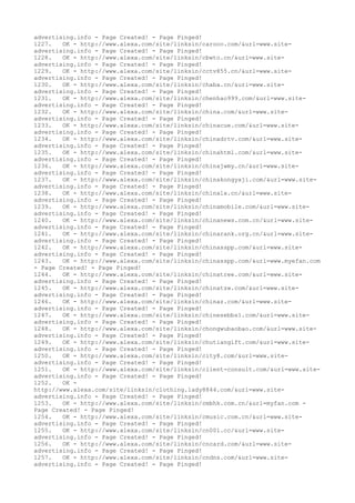 advertising.info - Page Created! - Page Pinged!
1227. OK - http://www.alexa.com/site/linksin/carooo.com/&url=www.site-
advertising.info - Page Created! - Page Pinged!
1228. OK - http://www.alexa.com/site/linksin/cbwto.cn/&url=www.site-
advertising.info - Page Created! - Page Pinged!
1229. OK - http://www.alexa.com/site/linksin/cctv855.cn/&url=www.site-
advertising.info - Page Created! - Page Pinged!
1230. OK - http://www.alexa.com/site/linksin/chaba.cn/&url=www.site-
advertising.info - Page Created! - Page Pinged!
1231. OK - http://www.alexa.com/site/linksin/chenhao999.com/&url=www.site-
advertising.info - Page Created! - Page Pinged!
1232. OK - http://www.alexa.com/site/linksin/china.com/&url=www.site-
advertising.info - Page Created! - Page Pinged!
1233. OK - http://www.alexa.com/site/linksin/chinacue.com/&url=www.site-
advertising.info - Page Created! - Page Pinged!
1234. OK - http://www.alexa.com/site/linksin/chinadrtv.com/&url=www.site-
advertising.info - Page Created! - Page Pinged!
1235. OK - http://www.alexa.com/site/linksin/chinahtml.com/&url=www.site-
advertising.info - Page Created! - Page Pinged!
1236. OK - http://www.alexa.com/site/linksin/chinajwmy.cn/&url=www.site-
advertising.info - Page Created! - Page Pinged!
1237. OK - http://www.alexa.com/site/linksin/chinakongyaji.com/&url=www.site-
advertising.info - Page Created! - Page Pinged!
1238. OK - http://www.alexa.com/site/linksin/chinalx.cn/&url=www.site-
advertising.info - Page Created! - Page Pinged!
1239. OK - http://www.alexa.com/site/linksin/chinamobile.com/&url=www.site-
advertising.info - Page Created! - Page Pinged!
1240. OK - http://www.alexa.com/site/linksin/chinanews.com.cn/&url=www.site-
advertising.info - Page Created! - Page Pinged!
1241. OK - http://www.alexa.com/site/linksin/chinarank.org.cn/&url=www.site-
advertising.info - Page Created! - Page Pinged!
1242. OK - http://www.alexa.com/site/linksin/chinasspp.com/&url=www.site-
advertising.info - Page Created! - Page Pinged!
1243. OK - http://www.alexa.com/site/linksin/chinasspp.com/&url=www.myefan.com
- Page Created! - Page Pinged!
1244. OK - http://www.alexa.com/site/linksin/chinatree.com/&url=www.site-
advertising.info - Page Created! - Page Pinged!
1245. OK - http://www.alexa.com/site/linksin/chinatzw.com/&url=www.site-
advertising.info - Page Created! - Page Pinged!
1246. OK - http://www.alexa.com/site/linksin/chinaz.com/&url=www.site-
advertising.info - Page Created! - Page Pinged!
1247. OK - http://www.alexa.com/site/linksin/chinesebbs1.com/&url=www.site-
advertising.info - Page Created! - Page Pinged!
1248. OK - http://www.alexa.com/site/linksin/chongwubaobao.com/&url=www.site-
advertising.info - Page Created! - Page Pinged!
1249. OK - http://www.alexa.com/site/linksin/chutiangift.com/&url=www.site-
advertising.info - Page Created! - Page Pinged!
1250. OK - http://www.alexa.com/site/linksin/city8.com/&url=www.site-
advertising.info - Page Created! - Page Pinged!
1251. OK - http://www.alexa.com/site/linksin/client-consult.com/&url=www.site-
advertising.info - Page Created! - Page Pinged!
1252. OK -
http://www.alexa.com/site/linksin/clothing.lady8844.com/&url=www.site-
advertising.info - Page Created! - Page Pinged!
1253. OK - http://www.alexa.com/site/linksin/cmbhk.com.cn/&url=myfan.com -
Page Created! - Page Pinged!
1254. OK - http://www.alexa.com/site/linksin/cmusic.com.cn/&url=www.site-
advertising.info - Page Created! - Page Pinged!
1255. OK - http://www.alexa.com/site/linksin/cn001.cc/&url=www.site-
advertising.info - Page Created! - Page Pinged!
1256. OK - http://www.alexa.com/site/linksin/cncard.com/&url=www.site-
advertising.info - Page Created! - Page Pinged!
1257. OK - http://www.alexa.com/site/linksin/cndns.com/&url=www.site-
advertising.info - Page Created! - Page Pinged!
 