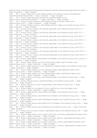 advertising.info&seorank=alexa&seorank=pr&seose=baidu&seose=google&seose=yahoo -
Page Created! - Page Pinged!
183. OK - http://dd.hrzzz.com/?domain=www.site-advertising.info&fbword=
%d5%e6%cb%bf%c5%ae%d7%b0 - Page Created! - Page Pinged!
184. OK - http://www.haoasp.com/search.asp?word=www.site-
advertising.info&m=2&x=26&y=17 - Page Created! - Page Pinged!
185. OK - http://alexa.chinaz.com/?domain=http://alumni.www.site-
advertising.info/ - Page Created! - Page Pinged!
186. OK - http://alexa.chinaz.com/?domain=http://www.site-advertising.info/ -
Page Created! - Page Pinged!
187. OK - http://tool.liehuo.net/baidu.php/www.site-advertising.info/1/1/ -
Page Created! - Page Pinged!
188. OK - http://tool.liehuo.net/baidu.php/www.site-advertising.info/7/1/ -
Page Created! - Page Pinged!
189. OK - http://tool.liehuo.net/baidu.php/www.site-advertising.info/30/1/ -
Page Created! - Page Pinged!
190. OK - http://tool.liehuo.net/baidu.php/www.site-advertising.info/360/1/ -
Page Created! - Page Pinged!
191. OK - http://tool.liehuo.net/baidu.php/www.site-advertising.info/0/1/ -
Page Created! - Page Pinged!
192. OK - http://tool.liehuo.net/google.php/www.site-advertising.info/7/1/ -
Page Created! - Page Pinged!
193. OK - http://tool.liehuo.net/google.php/www.site-advertising.info/30/1/ -
Page Created! - Page Pinged!
194. OK - http://tool.liehuo.net/google.php/www.site-advertising.info/360/1/ -
Page Created! - Page Pinged!
195. OK - http://www./s?wd=site%3awww.site-advertising.info.cn&cl=3 -
Page Created! - Page Pinged!
196. OK - http://www.zzsky.cn/tool/chinarank/index.asp?url=www.site-
advertising.info - Page Created! - Page Pinged!
197. OK - http://www.zzsky.cn/tool/ipdomain/?domain=www.site-advertising.info
- Page Created! - Page Pinged!
198. OK - http://www.zzsky.cn/tool/sameip/index.asp?ipdomain=www.site-
advertising.info - Page Created! - Page Pinged!
199. OK - http://www.zzsky.cn/tool/domainage/index.asp?domain=www.site-
advertising.info - Page Created! - Page Pinged!
200. OK - http://whois.toolsky.com/?domain=www.site-advertising.info - Page
Created! - Page Pinged!
201. OK - http://baidu.hrzzz.com/?word=www.site-advertising.info - Page
Created! - Page Pinged!
202. OK - http://gg.hrzzz.com/?trends=www.site-advertising.info - Page
Created! - Page Pinged!
203. OK - http://www./report/3_shi.asp?id=1&t=lailu&c=www.site-
advertising.info - Page Created! - Page Pinged!
204. OK - http://www./s?wd=site%3awww.site-advertising.info - Page
Created! - Page Pinged!
205. OK - http://www./s?wd=inurl%3awww.site-advertising.info - Page
Created! - Page Pinged!
206. OK - http://www./s?wd=domain%3awww.site-advertising.info - Page
Created! - Page Pinged!
207. OK - http://www./s?wd=intitle%3awww.site-advertising.info - Page
Created! - Page Pinged!
208. OK - http://www./s?wd=www.site-advertising.info - Page Created!
- Page Pinged!
209. OK - http://pr.toolsky.com/pr.asp?domain=www.site-advertising.info - Page
Created! - Page Pinged!
210. OK - http://www.wondi.cn/cn_web/site/site_overview.aspx?website=www.site-
advertising.info - Page Created! - Page Pinged!
211. OK - http://www.wondi.cn/cn_web/site/rank_detail.aspx?website=www.site-
advertising.info - Page Created! - Page Pinged!
212. OK - http://www.wondi.cn/cn_web/site/site_linkin.aspx?website=www.site-
advertising.info - Page Created! - Page Pinged!
213. OK - http://www.wondi.cn/cn_web/site/site_linkout.aspx?website=www.site-
advertising.info - Page Created! - Page Pinged!
 
