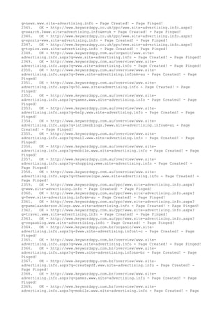 q=news.www.site-advertising.info - Page Created! - Page Pinged!
2345. OK - http://www.keywordspy.co.uk/ppc/www.site-advertising.info.aspx?
q=search.$www.site-advertising.info&m=uk - Page Created! - Page Pinged!
2346. OK - http://www.keywordspy.co.uk/ppc/www.site-advertising.info.aspx?
q=sports-www.site-advertising.info - Page Created! - Page Pinged!
2347. OK - http://www.keywordspy.co.uk/ppc/www.site-advertising.info.aspx?
q=topics.www.site-advertising.info - Page Created! - Page Pinged!
2348. OK - http://www.keywordspy.com.au/organic/www.site-
advertising.info.aspx?q=www.site-advertising.info - Page Created! - Page Pinged!
2349. OK - http://www.keywordspy.com.au/overview/www.site-
advertising.info.aspx?q=www.site-advertising.info - Page Created! - Page Pinged!
2350. OK - http://www.keywordspy.com.au/overview/www.site-
advertising.info.aspx?q=$www.site-advertising.info&m=au - Page Created! - Page
Pinged!
2351. OK - http://www.keywordspy.com.au/overview/www.site-
advertising.info.aspx?q=50.www.site-advertising.info - Page Created! - Page
Pinged!
2352. OK - http://www.keywordspy.com.au/overview/www.site-
advertising.info.aspx?q=games.www.site-advertising.info - Page Created! - Page
Pinged!
2353. OK - http://www.keywordspy.com.au/overview/www.site-
advertising.info.aspx?q=help.www.site-advertising.info - Page Created! - Page
Pinged!
2354. OK - http://www.keywordspy.com.au/overview/www.site-
advertising.info.aspx?q=latimesblogs.$www.site-advertising.info&m=au - Page
Created! - Page Pinged!
2355. OK - http://www.keywordspy.com.au/overview/www.site-
advertising.info.aspx?q=mail.www.site-advertising.info - Page Created! - Page
Pinged!
2356. OK - http://www.keywordspy.com.au/overview/www.site-
advertising.info.aspx?q=mobile.www.site-advertising.info - Page Created! - Page
Pinged!
2357. OK - http://www.keywordspy.com.au/overview/www.site-
advertising.info.aspx?q=shopping.www.site-advertising.info - Page Created! -
Page Pinged!
2358. OK - http://www.keywordspy.com.au/overview/www.site-
advertising.info.aspx?q=theenvelope.www.site-advertising.info - Page Created! -
Page Pinged!
2359. OK - http://www.keywordspy.com.au/ppc/www.site-advertising.info.aspx?
q=www.site-advertising.info - Page Created! - Page Pinged!
2360. OK - http://www.keywordspy.com.au/ppc/www.site-advertising.info.aspx?
q=$www.site-advertising.info&m=au - Page Created! - Page Pinged!
2361. OK - http://www.keywordspy.com.au/ppc/www.site-advertising.info.aspx?
q=pamelaanderson.blogs.www.site-advertising.info - Page Created! - Page Pinged!
2362. OK - http://www.keywordspy.com.au/ppc/www.site-advertising.info.aspx?
q=travel.www.site-advertising.info - Page Created! - Page Pinged!
2363. OK - http://www.keywordspy.com.au/ppc/www.site-advertising.info.aspx?
q=vegasblog.www.site-advertising.info - Page Created! - Page Pinged!
2364. OK - http://www.keywordspy.com.br/organic/www.site-
advertising.info.aspx?q=$www.site-advertising.info&t=c - Page Created! - Page
Pinged!
2365. OK - http://www.keywordspy.com.br/overview/www.site-
advertising.info.aspx?q=www.site-advertising.info - Page Created! - Page Pinged!
2366. OK - http://www.keywordspy.com.br/overview/www.site-
advertising.info.aspx?q=$www.site-advertising.info&m=br - Page Created! - Page
Pinged!
2367. OK - http://www.keywordspy.com.br/overview/www.site-
advertising.info.aspx?q=createpdf.www.site-advertising.info - Page Created! -
Page Pinged!
2368. OK - http://www.keywordspy.com.br/overview/www.site-
advertising.info.aspx?q=games.www.site-advertising.info - Page Created! - Page
Pinged!
2369. OK - http://www.keywordspy.com.br/overview/www.site-
advertising.info.aspx?q=mobile.www.site-advertising.info - Page Created! - Page
 