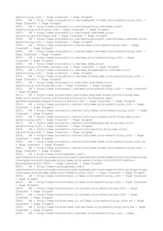 advertising.info - Page Created! - Page Pinged!
2801. OK - http://www.statsaholic.com/tommy9x6.tv+www.site-advertising.info -
Page Created! - Page Pinged!
2802. OK - http://www.statsaholic.com/tonypierce.com+$www.site-
advertising.info+laist.com - Page Created! - Page Pinged!
2803. OK - http://www.statsaholic.com/tube8.com+$www.site-
advertising.info+espn.com - Page Created! - Page Pinged!
2804. OK - http://www.statsaholic.com/washingtonpost.com+nytimes.com+www.site-
advertising.info - Page Created! - Page Pinged!
2805. OK - http://www.statsaholic.com/ww.www.site-advertising.info - Page
Created! - Page Pinged!
2806. OK - http://www.statsaholic.com/ww.bebo.com+www.site-advertising.info -
Page Created! - Page Pinged!
2807. OK - http://www.statsaholic.com/www.site-advertising.info - Page
Created! - Page Pinged!
2808. OK - http://www.statsaholic.com/www.$www.site-
advertising.info+www.latimes.com - Page Created! - Page Pinged!
2809. OK - http://www.statsaholic.com/www.drudgereport.com+www.site-
advertising.info - Page Created! - Page Pinged!
2810. OK - http://www.statsaholic.com/www.tripod.www.site-advertising.info -
Page Created! - Page Pinged!
2811. OK - http://www.statsaholic.com/yobt.com+$www.site-
advertising.info+erdtube.com - Page Created! - Page Pinged!
2812. OK - http://www.statsmogul.com/www.site-advertising.info - Page Created!
- Page Pinged!
2813. OK - http://www.streettech.com/index.php/www.house.gov/writerep/www.
$www.site-advertising.info/wired/archive/14.01/modules.php?
op=modload&name=news&file=article&sid=1389 - Page Created! - Page Pinged!
2814. OK - http://www.surcentro.com/en/info/www.site-advertising.info - Page
Created! - Page Pinged!
2815. OK - http://www.surcentro.com/en/info/$www.site-advertising.info/ - Page
Created! - Page Pinged!
2816. OK - http://www.surcentro.com/en/info/autoindustry536.blog.www.site-
advertising.info - Page Created! - Page Pinged!
2817. OK - http://www.surcentro.com/en/info/makeupguide.blog.www.site-
advertising.info - Page Created! - Page Pinged!
2818. OK - http://www.surcentro.com/en/info/sports3.blog.www.site-
advertising.info - Page Created! - Page Pinged!
2819. OK - http://www.surcentro.com/en/info/www.site-advertising.info - Page
Created! - Page Pinged!
2820. OK - http://www.surcentro.com/en/info/www.$www.site-advertising.info.au
- Page Created! - Page Pinged!
2821. OK - http://www.surcentro.com/en/info/www.w-www.site-advertising.info -
Page Created! - Page Pinged!
2822. OK - http://www.talkingbuddy.com/?
tab=0&selectcountry=us&pro=&countryset=y&homerset=&username=&lfont=glike&p=&sims
ites=y&q=related:lowongan.blog.$www.site-advertising.info/2007/05/daftar-
perusahaan-pjtki-2007/ - Page Created! - Page Pinged!
2823. OK - http://www.talkingbuddy.com/?
tab=0&selectcountry=us&pro=&countryset=y&homerset=&username=&lfont=glike&p=&sims
ites=y&q=related:www.$www.site-advertising.info/ - Page Created! - Page Pinged!
2824. OK - http://www.talkreviews.cl/www.site-advertising.info - Page Created!
- Page Pinged!
2825. OK - http://www.talkreviews.cl/www.site-advertising.info - Page Created!
- Page Pinged!
2826. OK - http://www.talkreviews.co.uk/www.site-advertising.info - Page
Created! - Page Pinged!
2827. OK - http://www.talkreviews.co.uk/www.site-advertising.info - Page
Created! - Page Pinged!
2828. OK - http://www.talkreviews.co.za/$www.site-advertising.info.za - Page
Created! - Page Pinged!
2829. OK - http://www.talkreviews.com.mx/$www.site-advertising.info.mx - Page
Created! - Page Pinged!
2830. OK - http://www.talkreviews.com/www.site-advertising.info - Page
 
