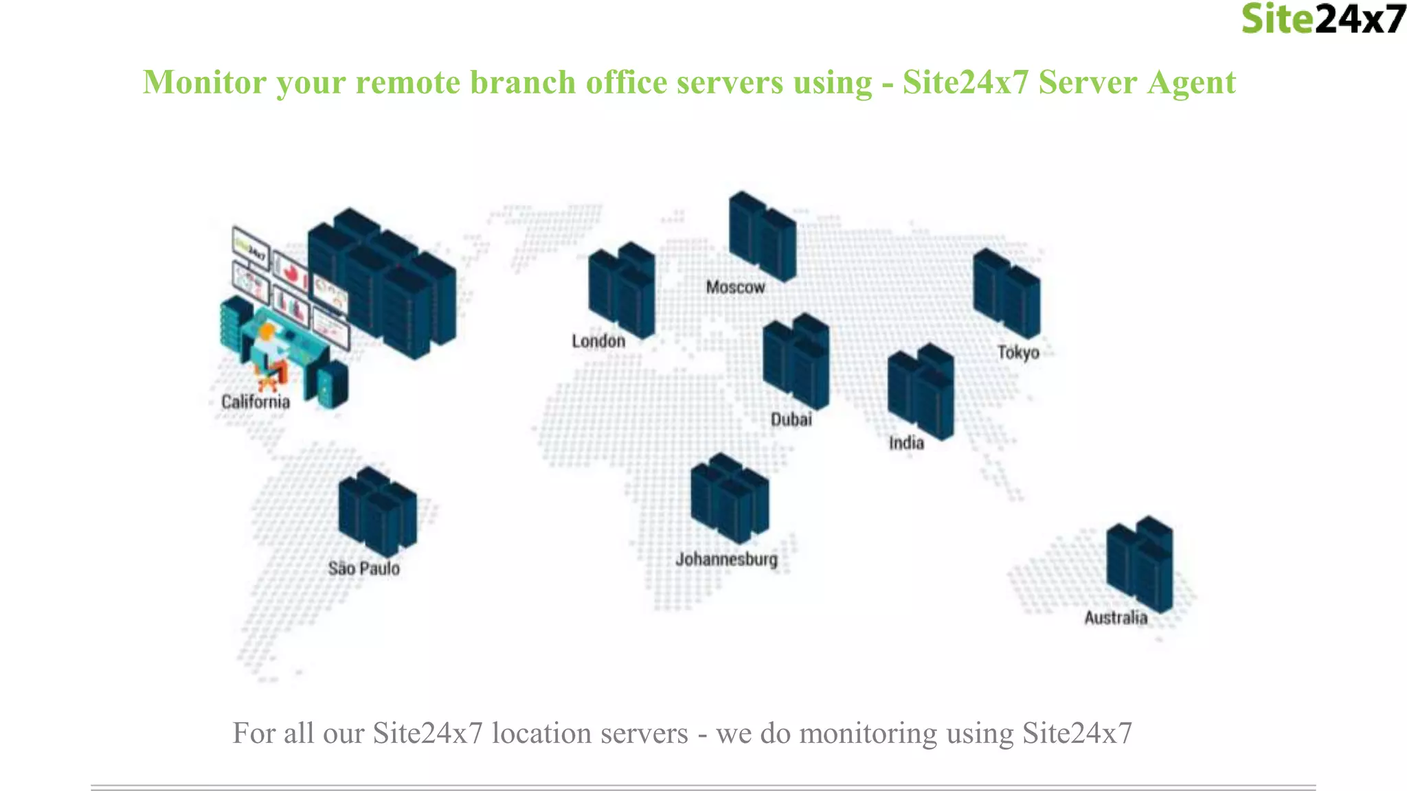 For all our Site24x7 location servers - we do monitoring using Site24x7
Monitor your remote branch office servers using - Site24x7 Server Agent
 
