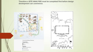 Therefore a SITE ANALYSIS must be completed first before design
development can commence.
 