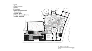 Legend:
1. Main Entrance
2. Foyer
3. Courtyard
4. Main Exhibition (Ruins
Excavation)
5. Former Vestry
6. Chapel Madonna Entrance
7. Chapel Madonna
1
2
3
4
5
6
7
A
 