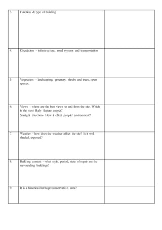 Site analysis check list | DOCX