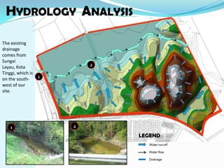 HYDROLOGY  ANALYSISThe existing drainage comes from Sungai Layau, Kota Tinggi, which is on the south-west of our site. 2112LEGENDWater run-off Water flowDrainage