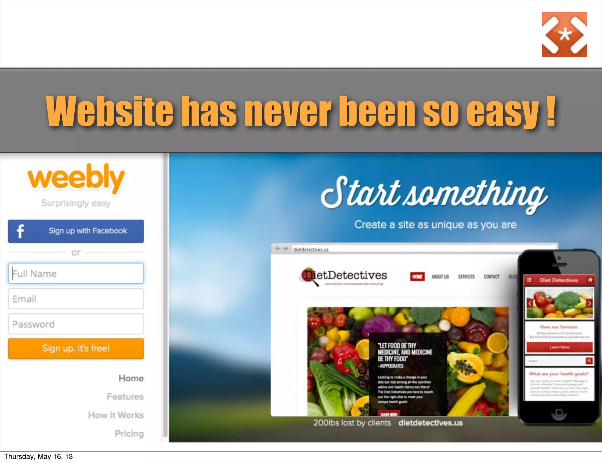 Website has never been so easy !
Thursday, May 16, 13
 