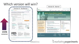 #WebClinic
Which version will win?
Version A – No Banner
Version B – Banner
155%
conversion
 