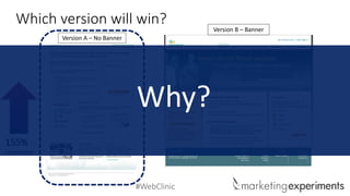 #WebClinic
Which version will win?
Version A – No Banner
Version B – Banner
155%
conversion
Why?
 