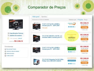 Tomada de decisão – 1ª. Compra online Consumidor inicia as atividades na internet acessando extrato de banco e comparando preços (Shopping UOL, Buscapé, Jacotei, Zura etc);