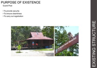 PURPOSE OF EXISTENCE
Guard Post

EXISTING STRUCTURE

• To provide security
• To ensure cleanliness
• To carry out registration

 
