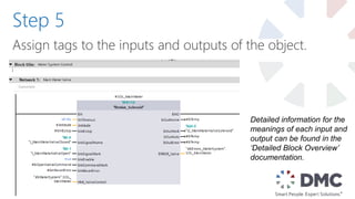 Assign tags to the inputs and outputs of the object.
Step 5
Detailed information for the
meanings of each input and
output can be found in the
‘Detailed Block Overview’
documentation.
 