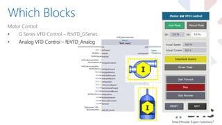 Motor Control
• G Series VFD Control – fbVFD_GSeries
• Analog VFD Control – fbVFD_Analog
Which Blocks
 
