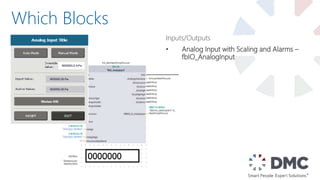Which Blocks
Inputs/Outputs
• Analog Input with Scaling and Alarms –
fbIO_AnalogInput
 