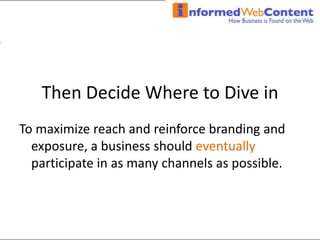 Make lists of your most promising keywords. Use pages 23 -30 in IWC’s Business Blog Start Up Kit to complete this process step by step.  