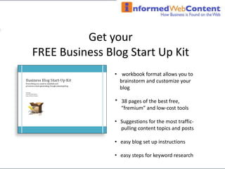 Tell the world about your “creative:”Facebook, Twitter, etcBlog directoriesEzine Article DirectoriesOnline Press Releases (so many free ones!)Flickr, Picasa, Shutterfly