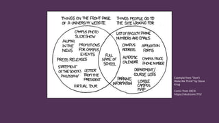 Example from “Don’t
Make Me Think” by Steve
Krug
Comic from XKCD:
https://xkcd.com/773/
 