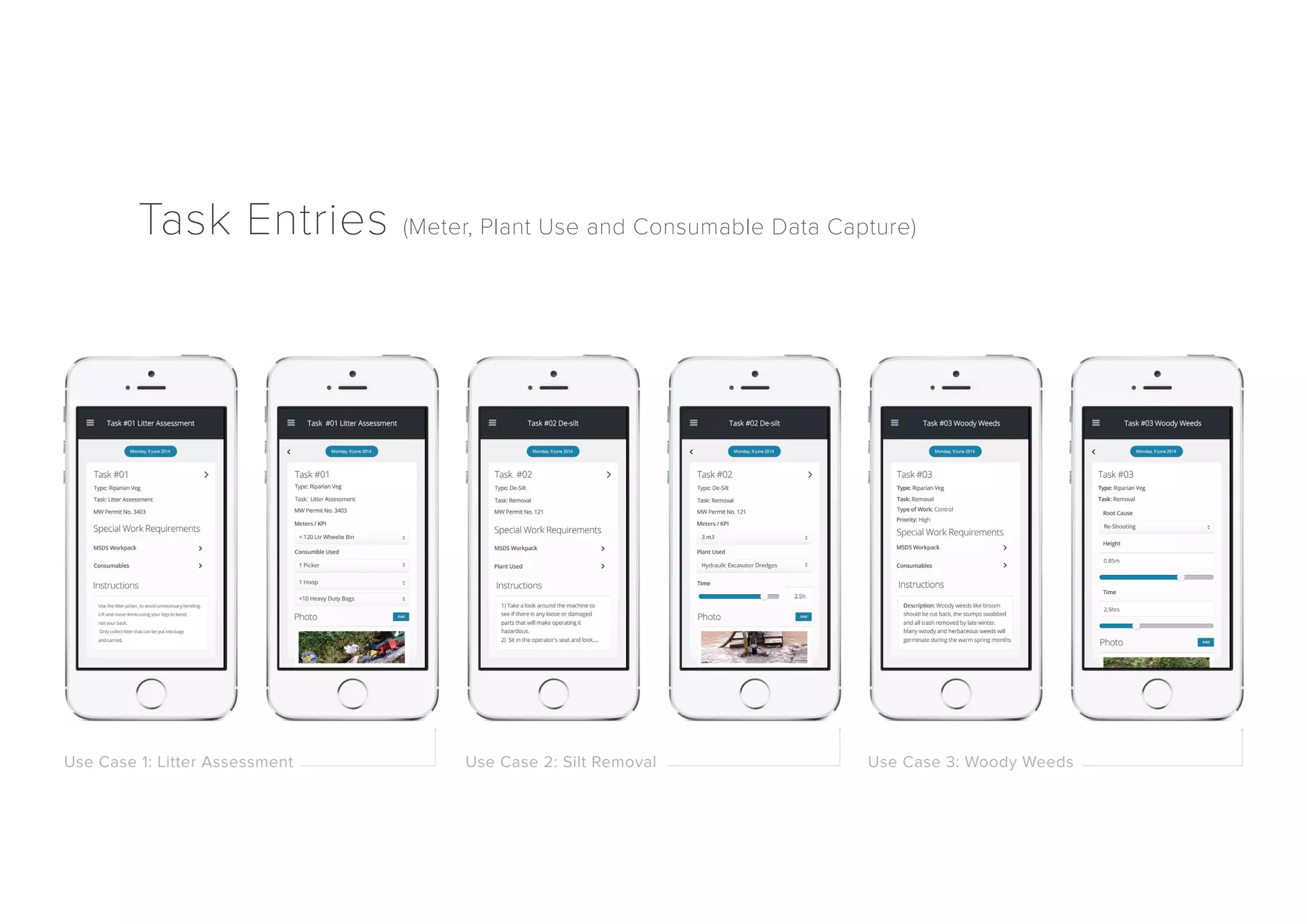 Task Entries (Meter, Plant Use and Consumable Data Capture) 
Use Case 1: Litter Assessment Use Case 2: Silt Removal Use Case 3: Woody Weeds 
 