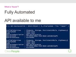 Fully Automated
What is “Azure”?
API available to me
 