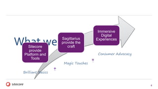 4
What we do
.
Sitecore
provide
Platform and
Tools
Sagittarius
provide the
craft
Immersive
Digital
Experiences
Brilliant Basics
Magic Touches
Consumer Advocacy
=
 